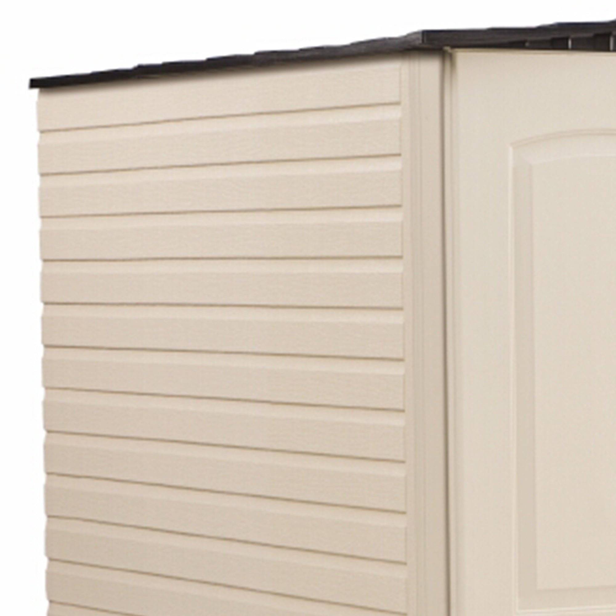 Rubbermaid 5x6 Ft Resin Weather Resistant Outdoor Shed, Sandstone (For Parts)