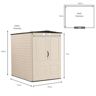 Rubbermaid 5x6 Ft Resin Weather Resistant Outdoor Shed, Sandstone (For Parts)