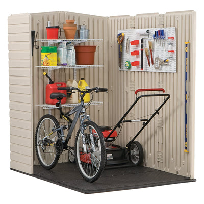 Rubbermaid 5x6 Ft Resin Weather Resistant Outdoor Shed, Sandstone (For Parts)