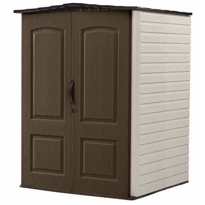 Rubbermaid 5x4 Ft Resin Weatherproof Outdoor Storage Shed, Canteen Brown/Putty
