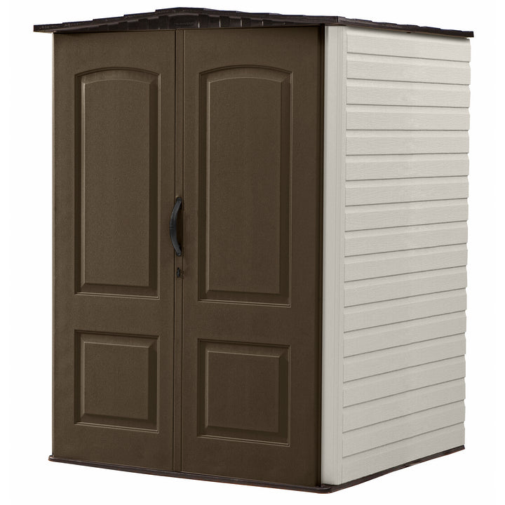 Rubbermaid 5x4 Ft Resin Weatherproof Storage Shed, Canteen Brown/Putty (Used)