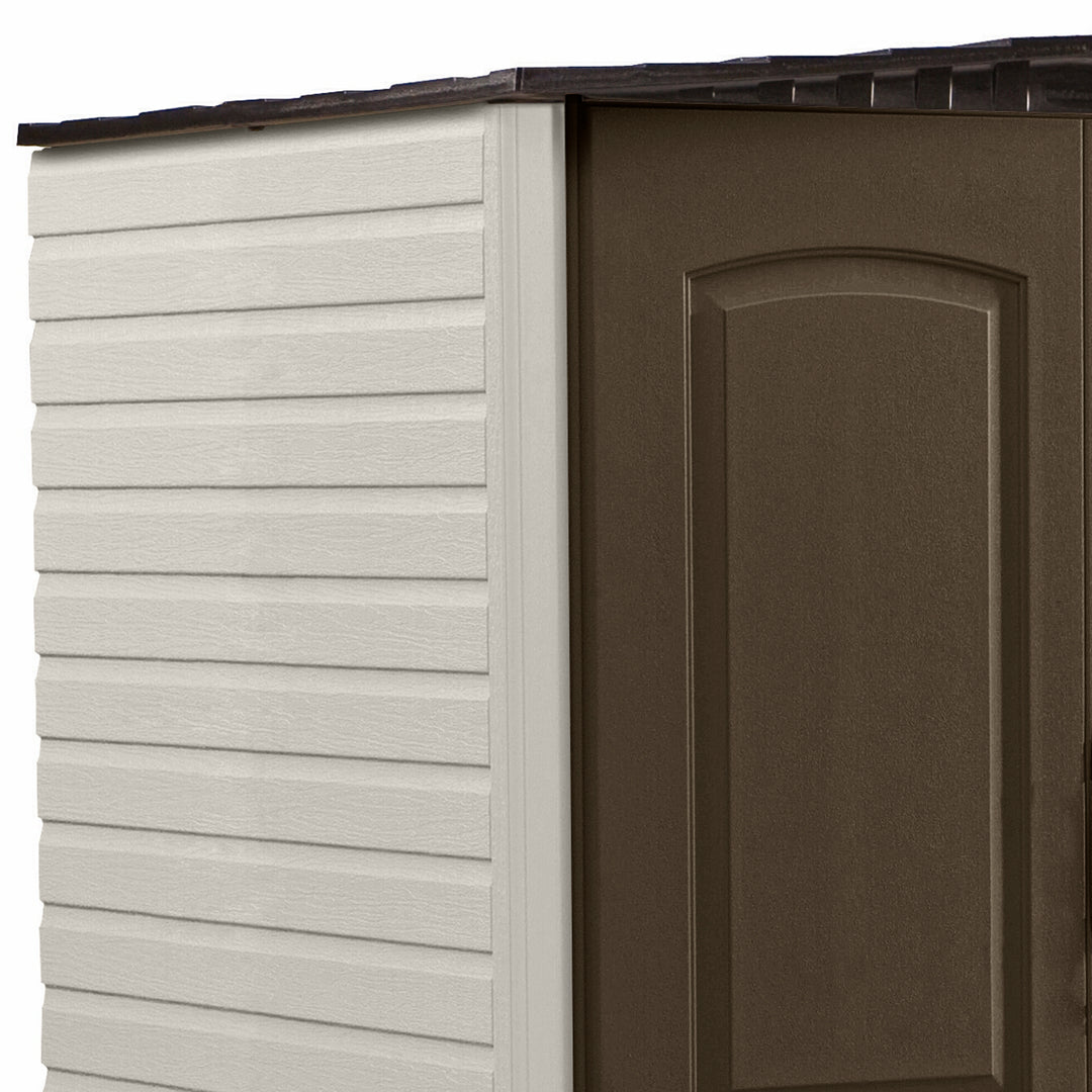 Rubbermaid 5x4 Ft Resin Weatherproof Storage Shed, Canteen Brown/Putty (Used)