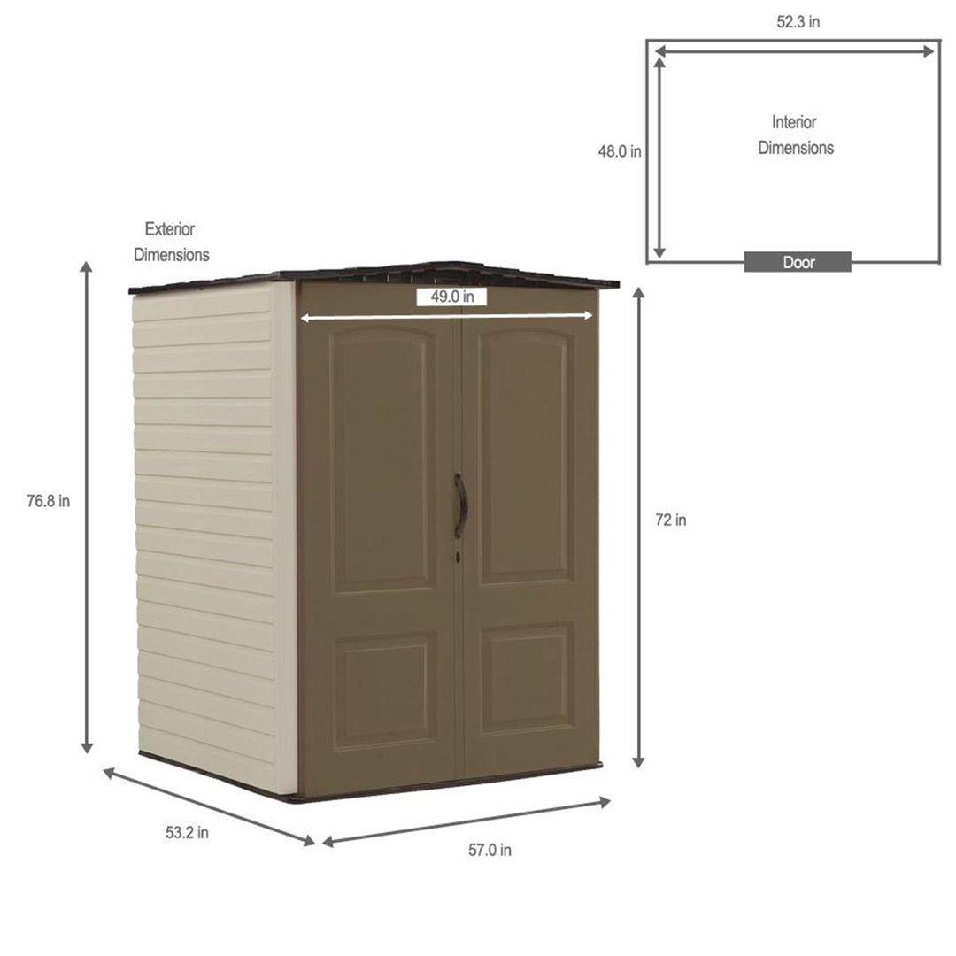 Rubbermaid 5x4 Ft Resin Weatherproof Storage Shed, Canteen Brown/Putty (Used)