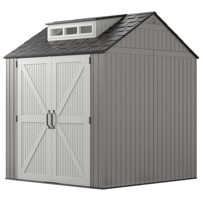 7x7 Ft Weather Resistant Resin Backyard Outdoor Storage Shed, Gray (Open Box)