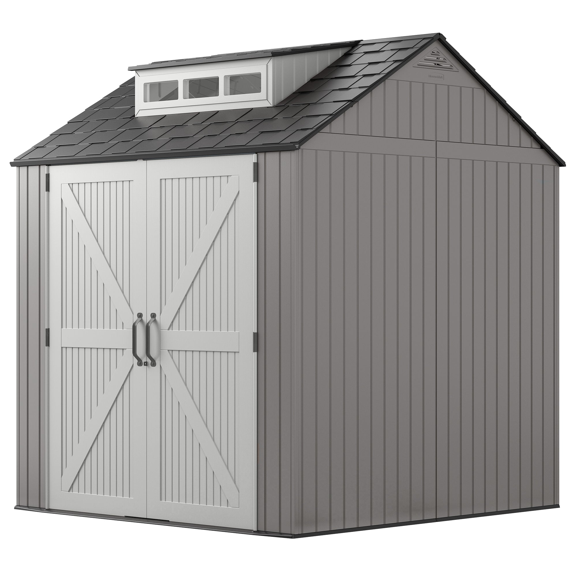 Rubbermaid 7x7 Ft Weather Resistant Resin Backyard Outdoor Storage Shed, Gray - VMInnovations