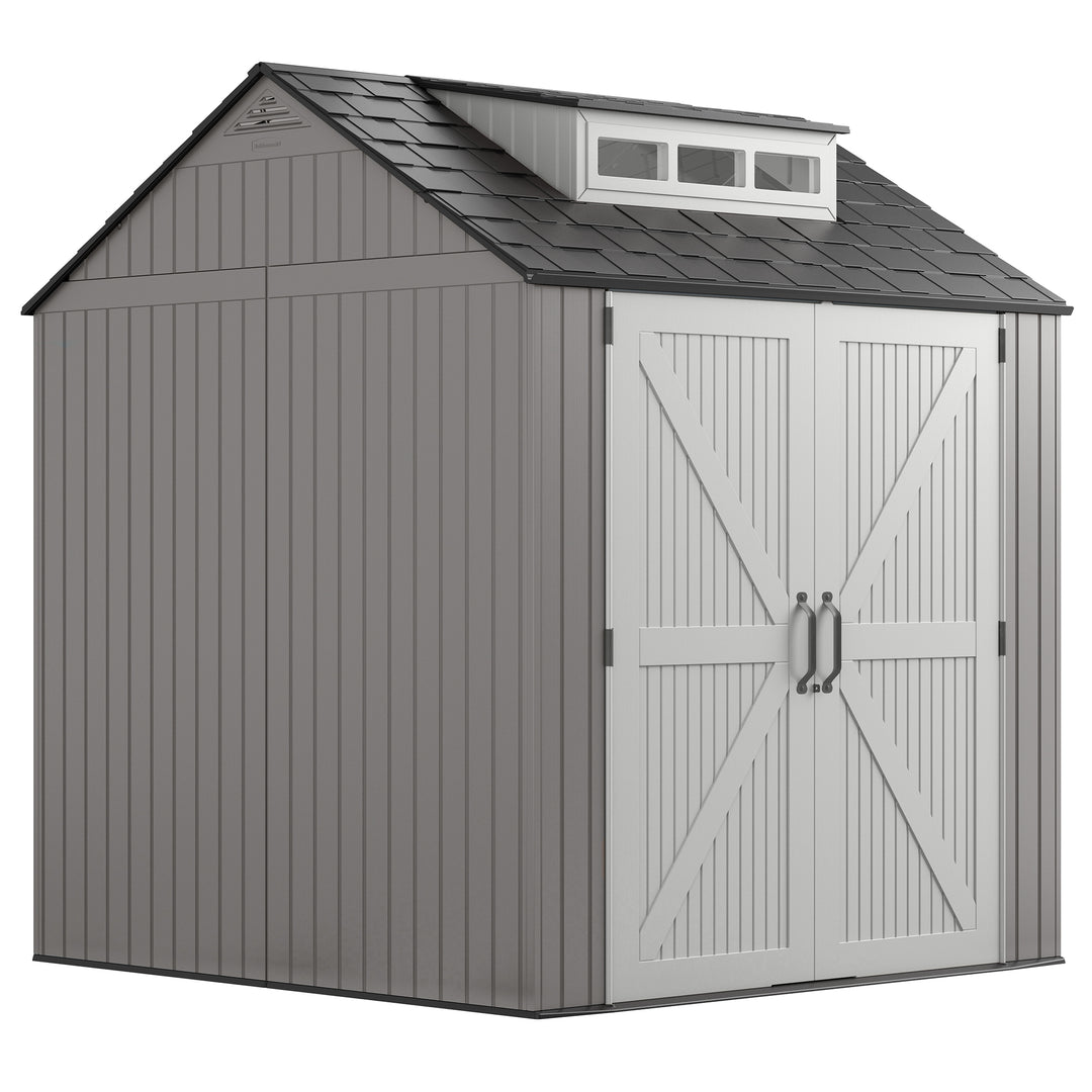 7x7 Ft Weather Resistant Resin Backyard Outdoor Storage Shed, Gray (Open Box)