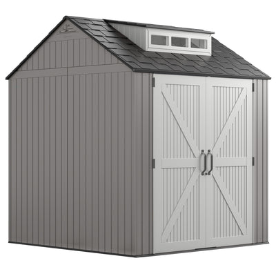 Rubbermaid 7x7 Ft Weather Resistant Resin Backyard Outdoor Storage Shed, Gray - VMInnovations