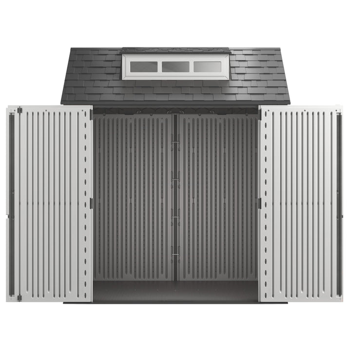 7x7 Ft Weather Resistant Resin Backyard Outdoor Storage Shed, Gray (Open Box)