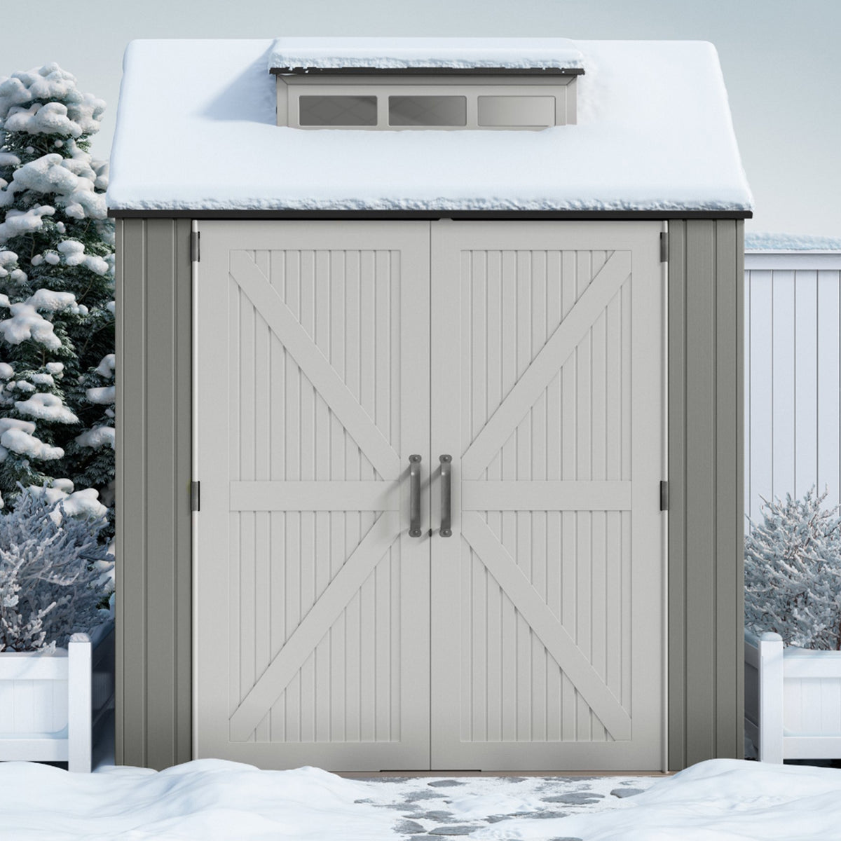 Rubbermaid 7x7 Ft Weather Resistant Resin Backyard Outdoor Storage Shed, Gray - VMInnovations