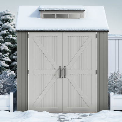 Rubbermaid 7x7 Ft Weather Resistant Resin Backyard Outdoor Storage Shed, Gray