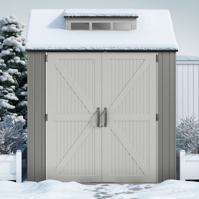 7x7 Ft Weather Resistant Resin Backyard Outdoor Storage Shed, Gray (Open Box)