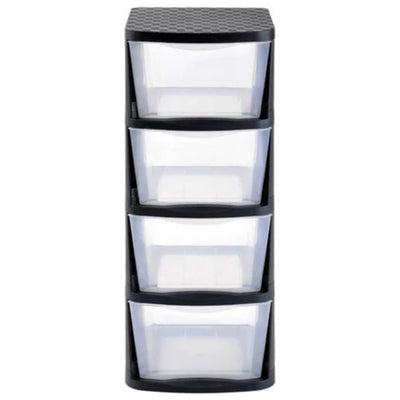 Juggernaut Storage Clear Plastic 4 Drawer Home Storage Tower with Black Frame - VMInnovations