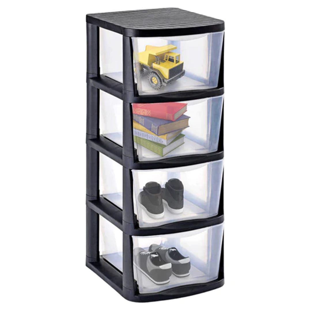 Juggernaut Storage Clear Plastic 4 Drawer Home Storage Tower with Black Frame