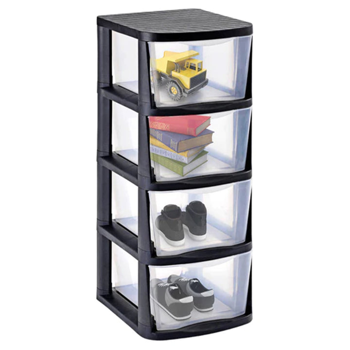 Clear Plastic 4 Drawer Home Storage Tower with Black Frame (For Parts)