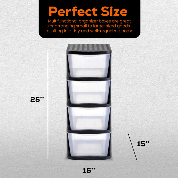 Clear Plastic 4 Drawer Home Storage Tower with Black Frame (For Parts) - VMInnovations