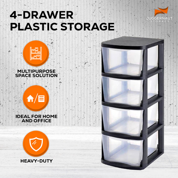 Storage Clear Plastic 4 Drawer Home Storage Tower with Black Frame (Open Box) - VMInnovations