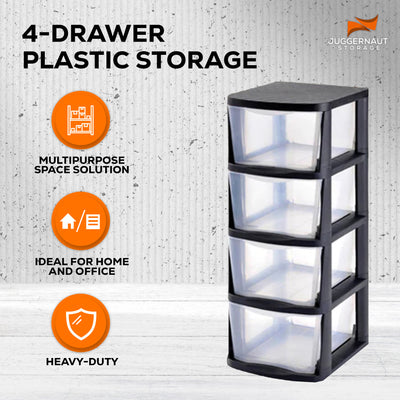 Juggernaut Storage Clear Plastic 4 Drawer Home Storage Tower with Black Frame - VMInnovations