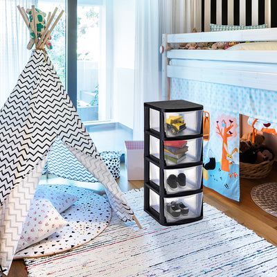 Juggernaut Storage Clear Plastic 4 Drawer Home Storage Tower with Black Frame - VMInnovations