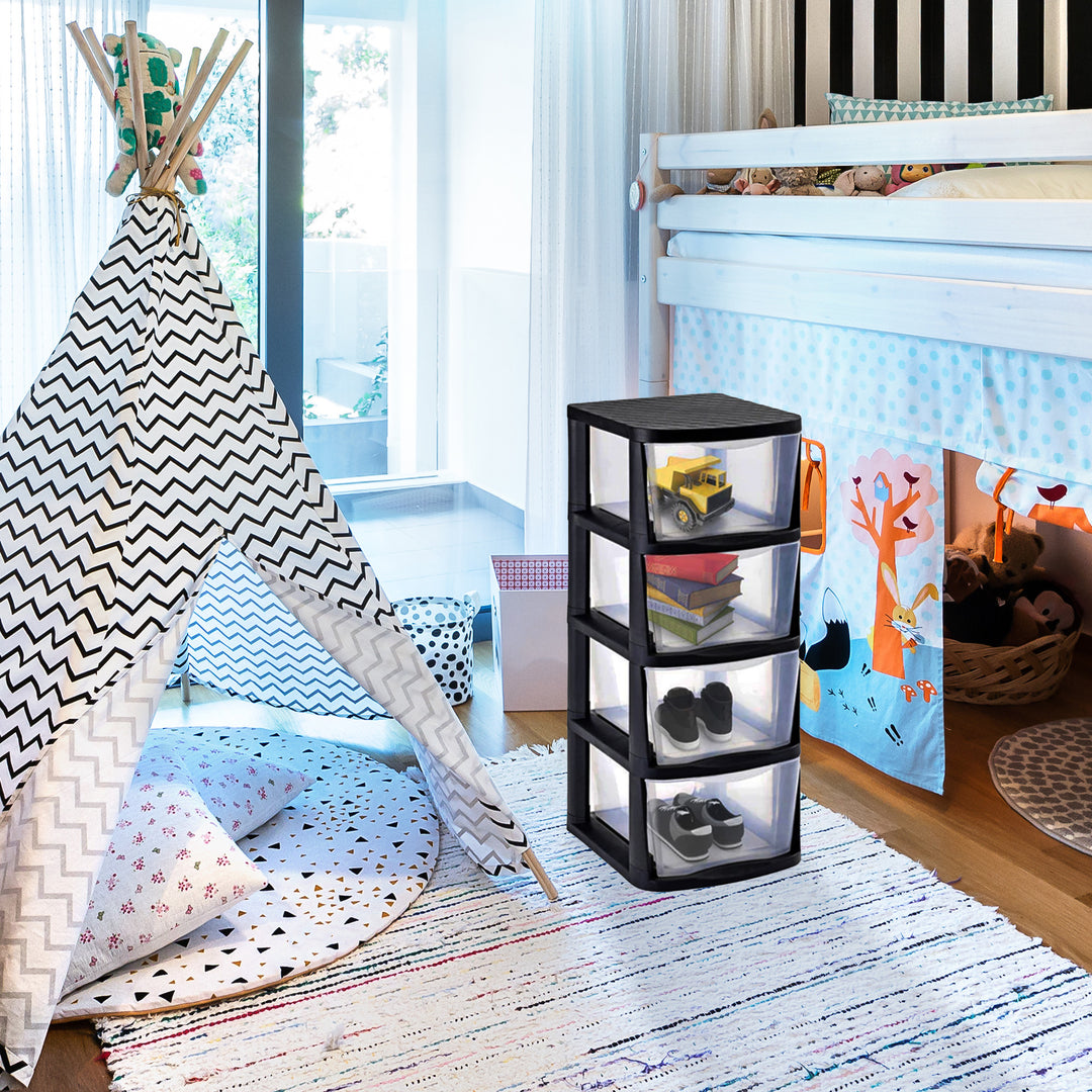 Clear Plastic 4 Drawer Home Storage Tower with Black Frame (For Parts) - VMInnovations