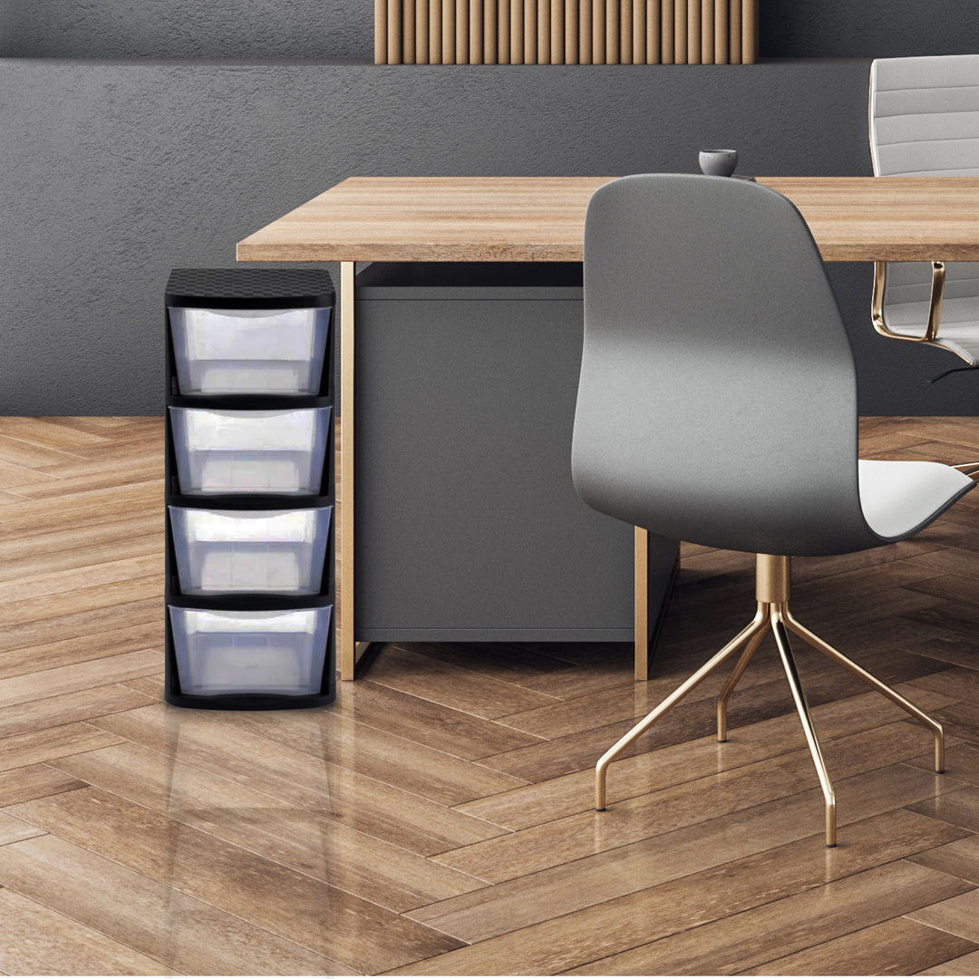 Storage Clear Plastic 4 Drawer Home Storage Tower with Black Frame (Open Box) - VMInnovations