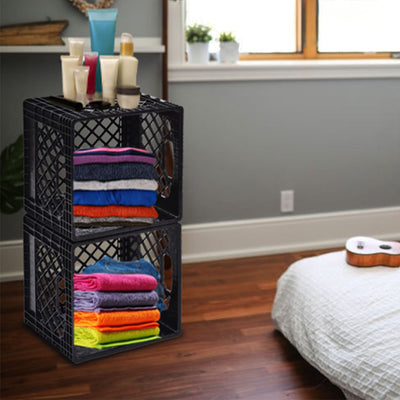 18 Quart Storage Stackable Storage Crate with Handles, Black (2 Pack) (Used) - VMInnovations