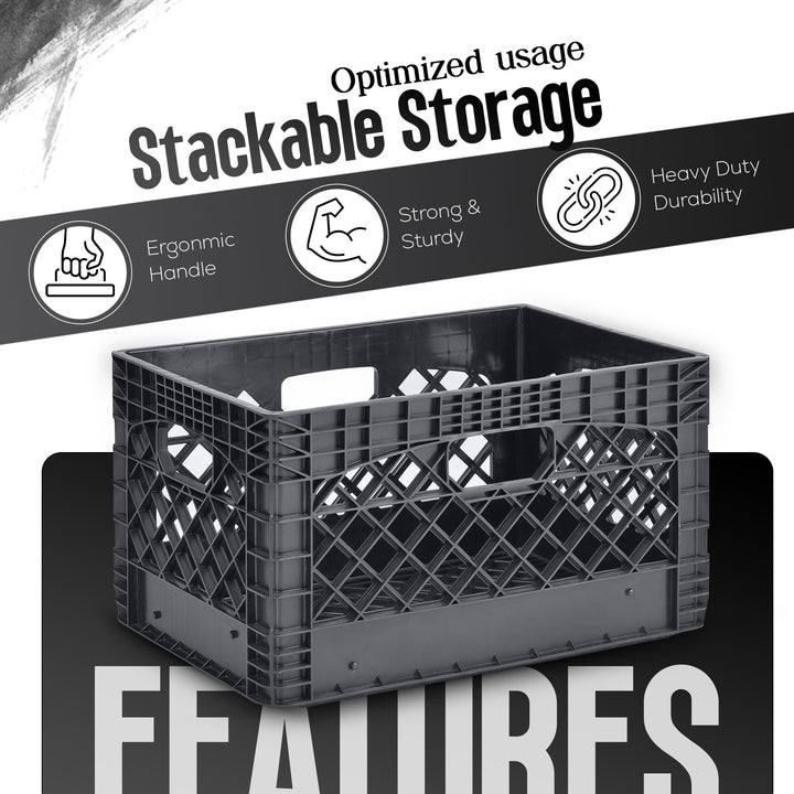 Juggernaut Storage 24 Qt Stackable Crate with Handles, Black (3 Pack) (Used) - VMInnovations