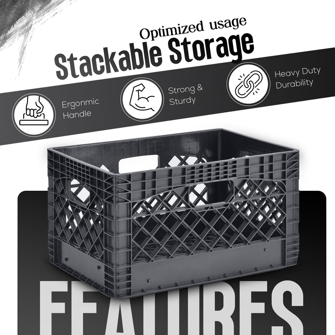 Juggernaut Storage 24 Qt Stackable Crate with Handles, Black (3 Pack) (Used)