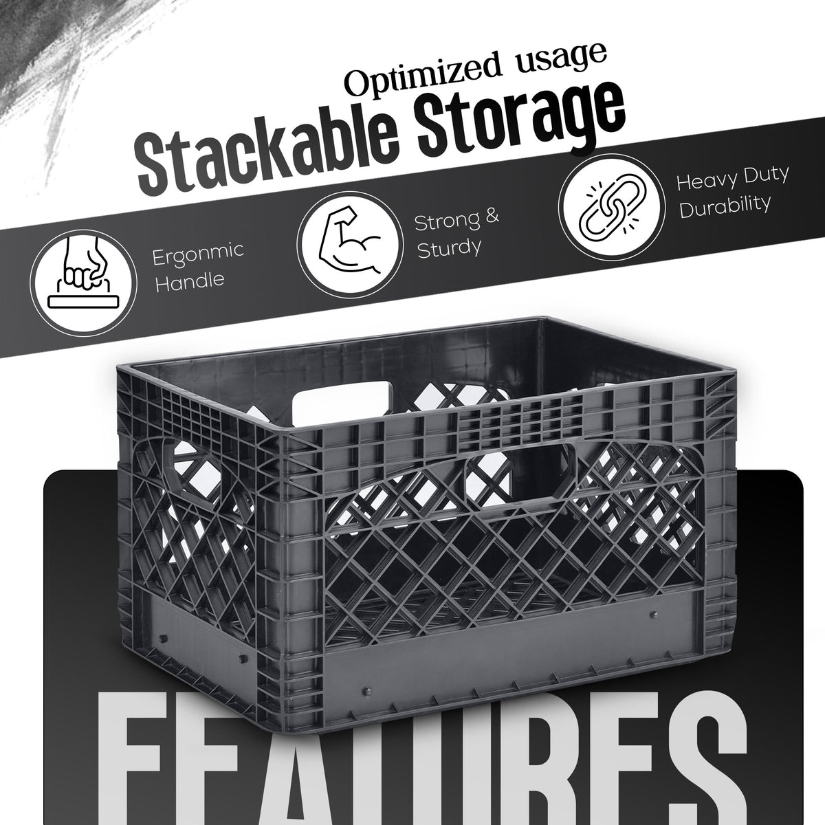 Juggernaut Storage 24Qt Stackable Storage Crate w/ Handles, Black(3Pk)(Open Box)
