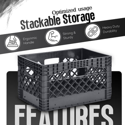 Juggernaut Storage 24 Qt Stackable Crate with Handles, Black (3 Pack) (Used) - VMInnovations