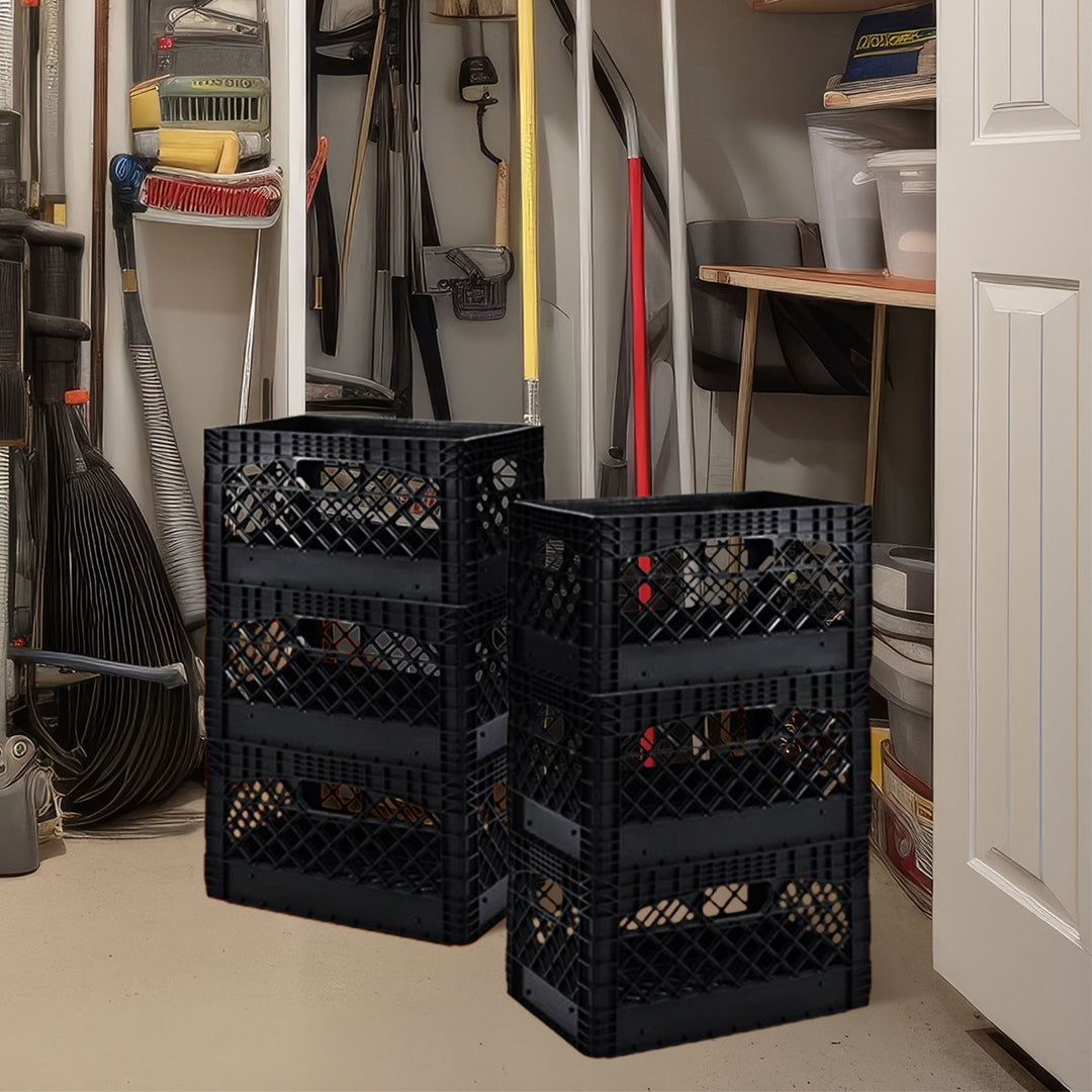 Juggernaut Storage 24Qt Stackable Storage Crate w/ Handles, Black(3Pk)(Open Box) - VMInnovations