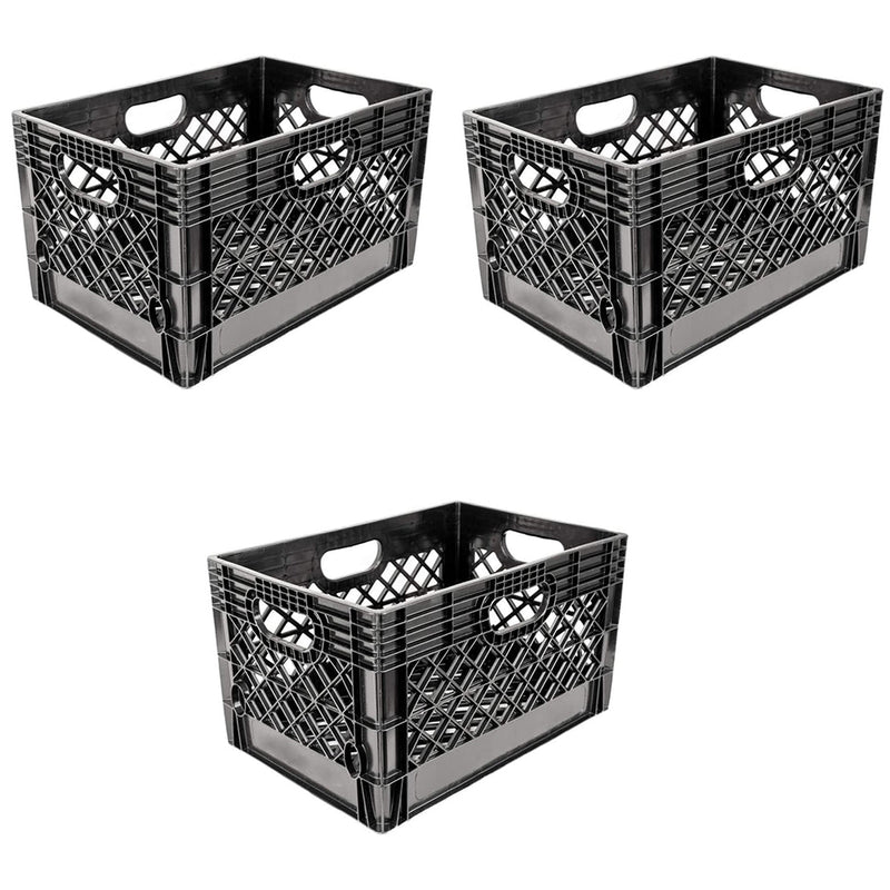 Juggernaut Storage 24 Qt Stackable Crate with Handles, Black (3 Pack) (Used)