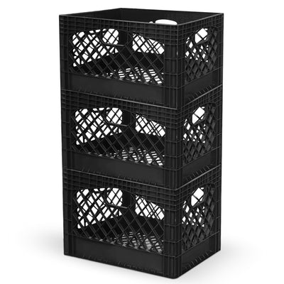 Juggernaut Storage 24 Qt Stackable Crate with Handles, Black (3 Pack) (Used) - VMInnovations