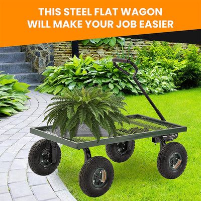 Juggernaut Carts GW3820-GR Steel Outdoor Utility Garden Wagon, Green Finish - VMInnovations