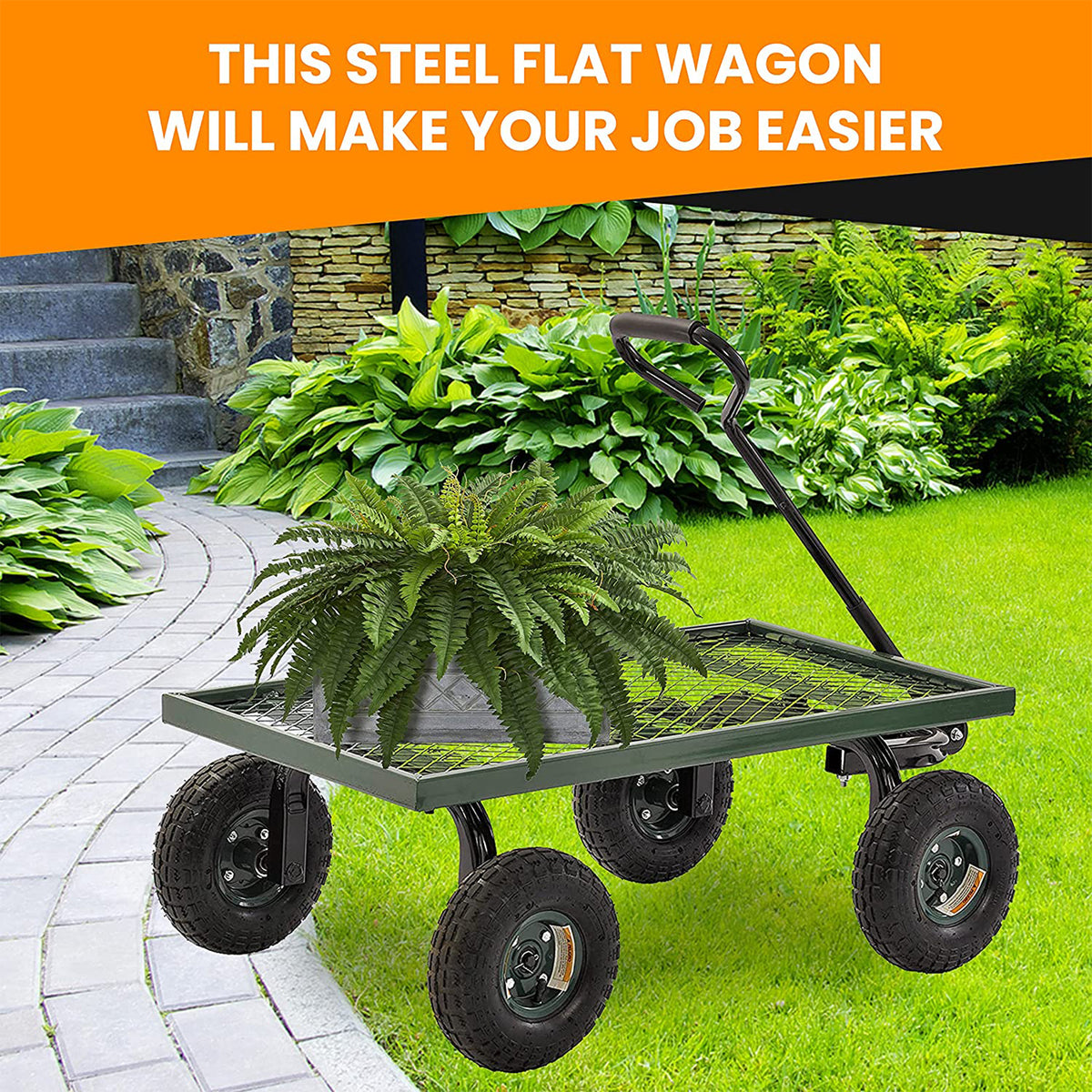 GW3820-GR Steel Outdoor Utility Garden Wagon, Green Finish (Open Box)