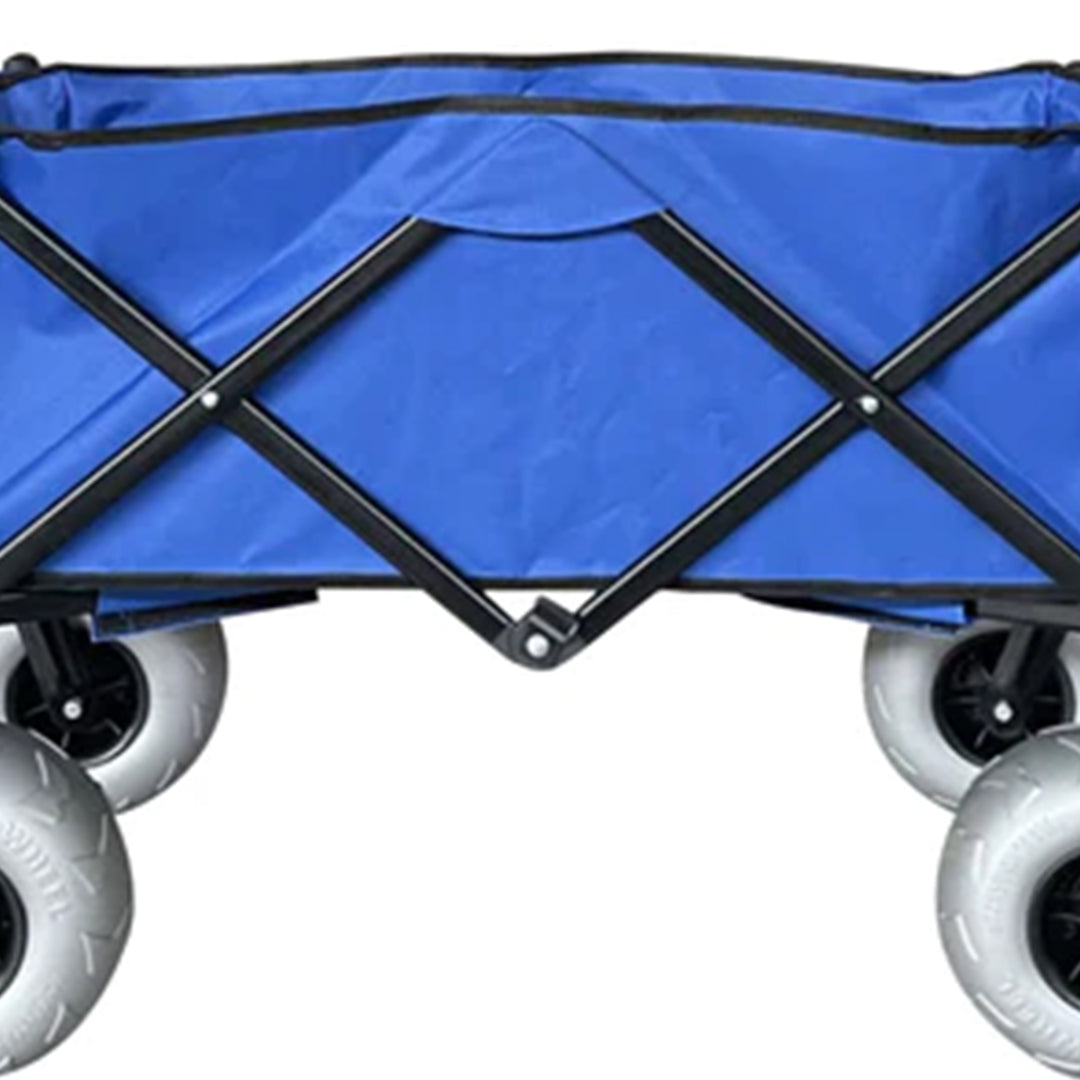 Collapsible Folding Outdoor Beach Utility Wagon w/ Cover, Blue (Used) - VMInnovations
