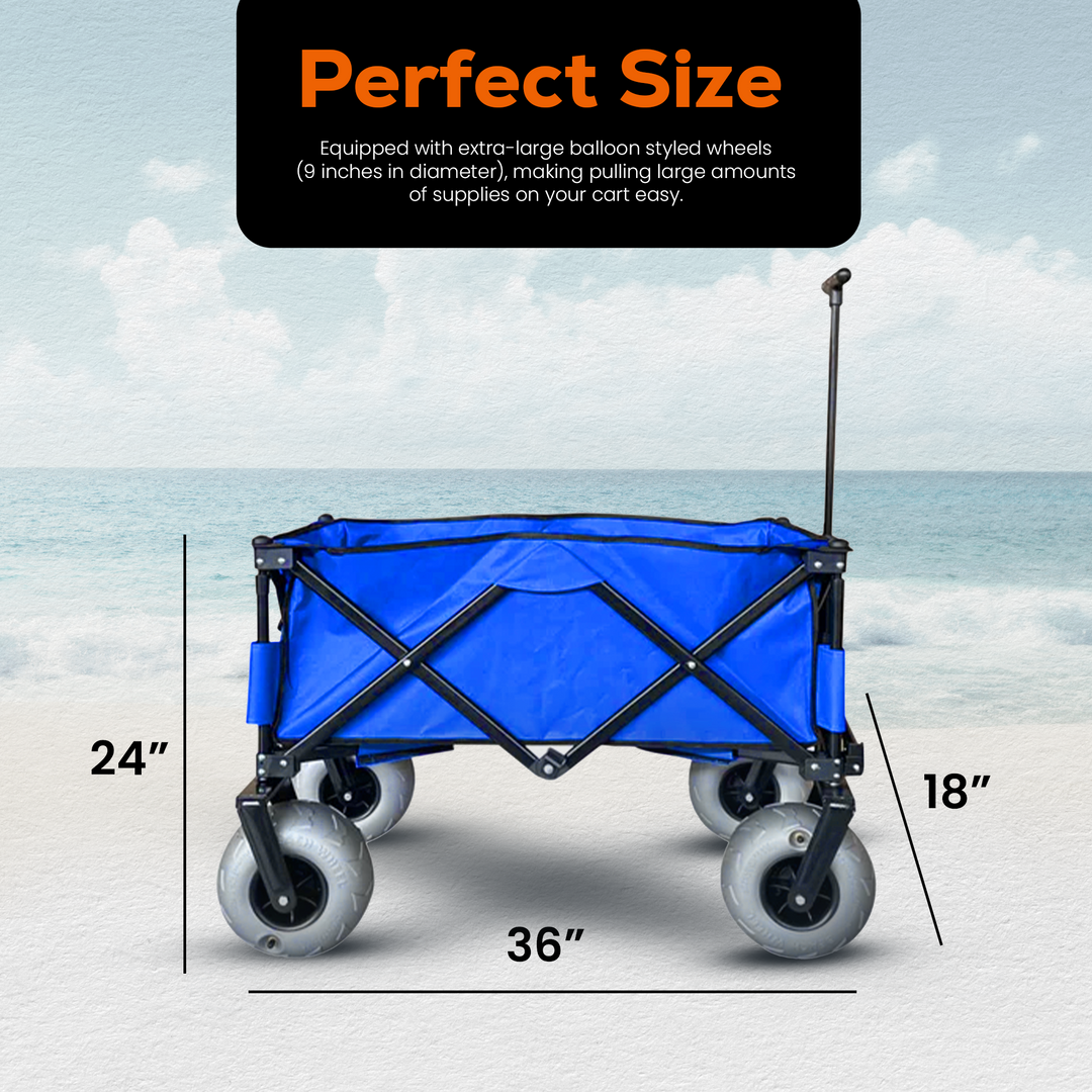 Juggernaut Carts Collapsible Folding Outdoor Beach Utility Wagon w/ Cover, Blue