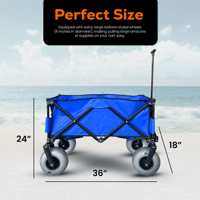 Juggernaut Carts Collapsible Folding Outdoor Beach Utility Wagon w/ Cover, Blue