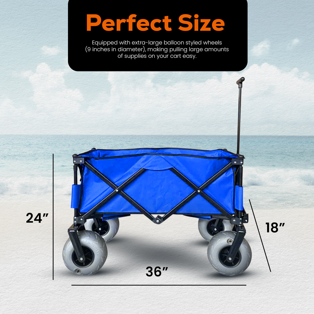 Collapsible Folding Outdoor Beach Utility Wagon w/ Cover, Blue (Open Box) - VMInnovations