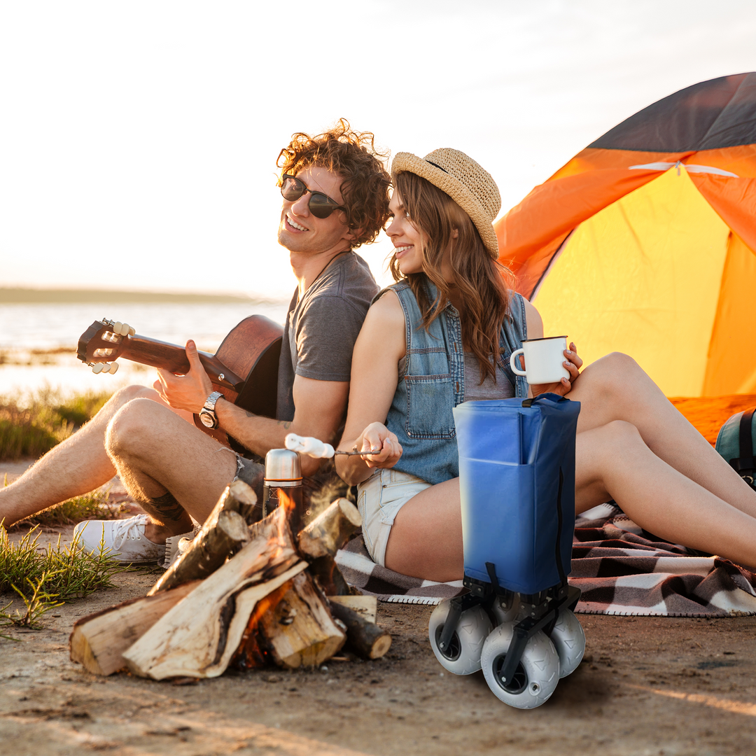 Collapsible Folding Outdoor Beach Utility Wagon w/ Cover, Blue (Open Box) - VMInnovations