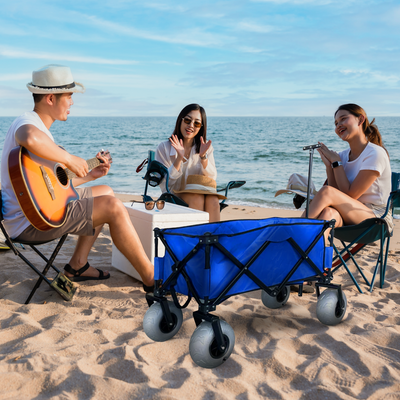 Collapsible Folding Outdoor Beach Utility Wagon w/ Cover, Blue (Open Box)