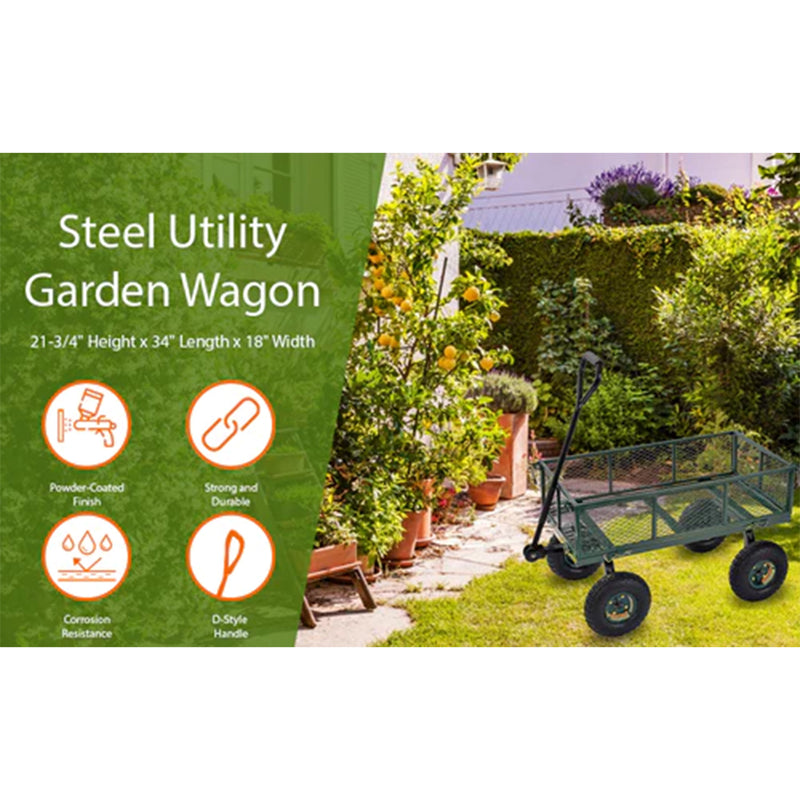 Juggernaut Carts GW3418-GR Steel Outdoor Utility Garden Wagon, Green Finish