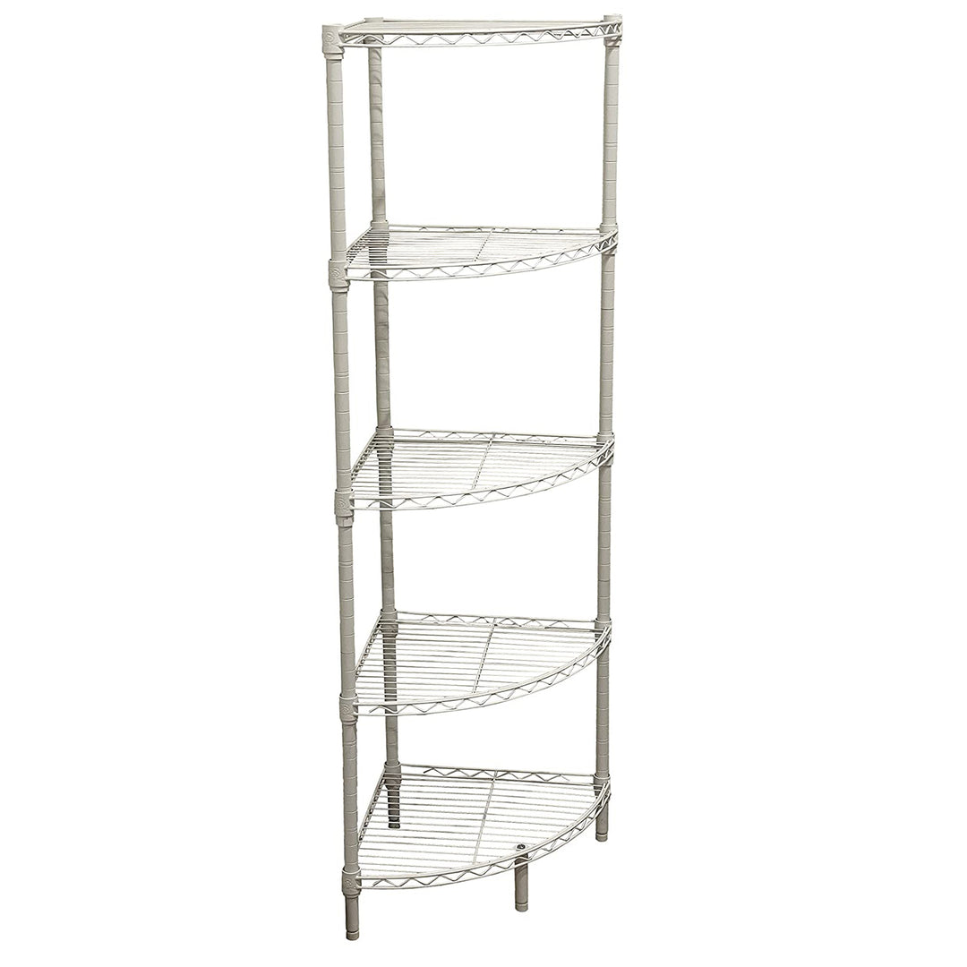 Juggernaut Storage Steel Wire 5-Tier Corner Home Shelving Unit Tower, White