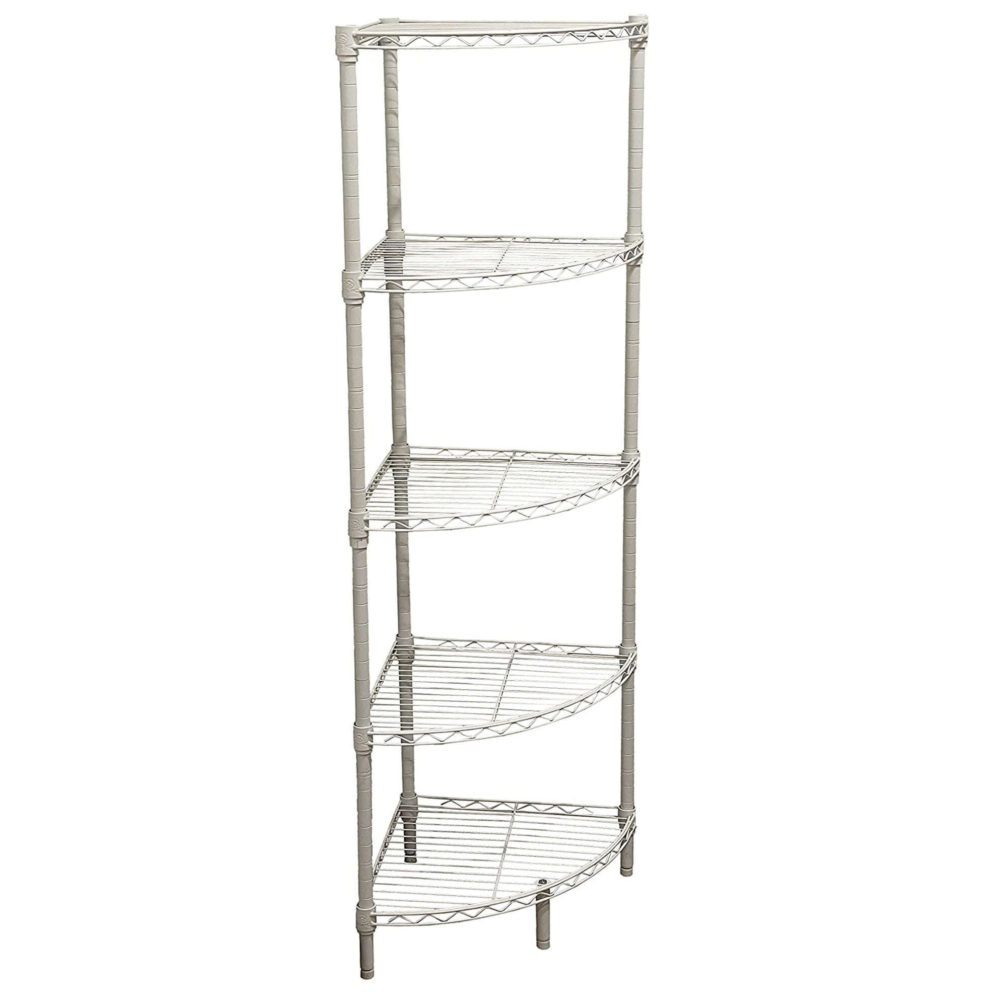 Juggernaut Storage Steel Wire 5-Tier Corner Home Shelving Unit Tower, White - VMInnovations