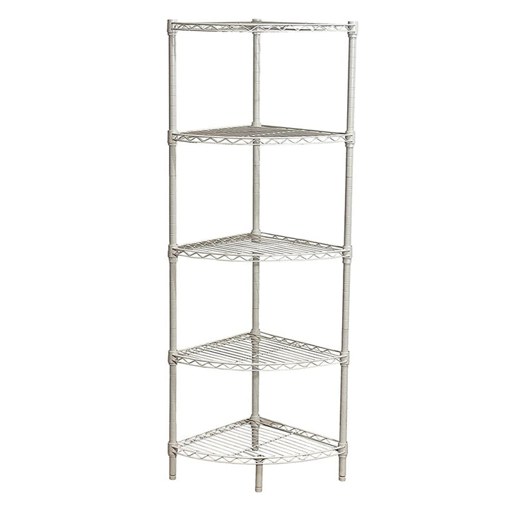 Juggernaut Storage Steel Wire 5-Tier Corner Home Shelving Unit Tower, White