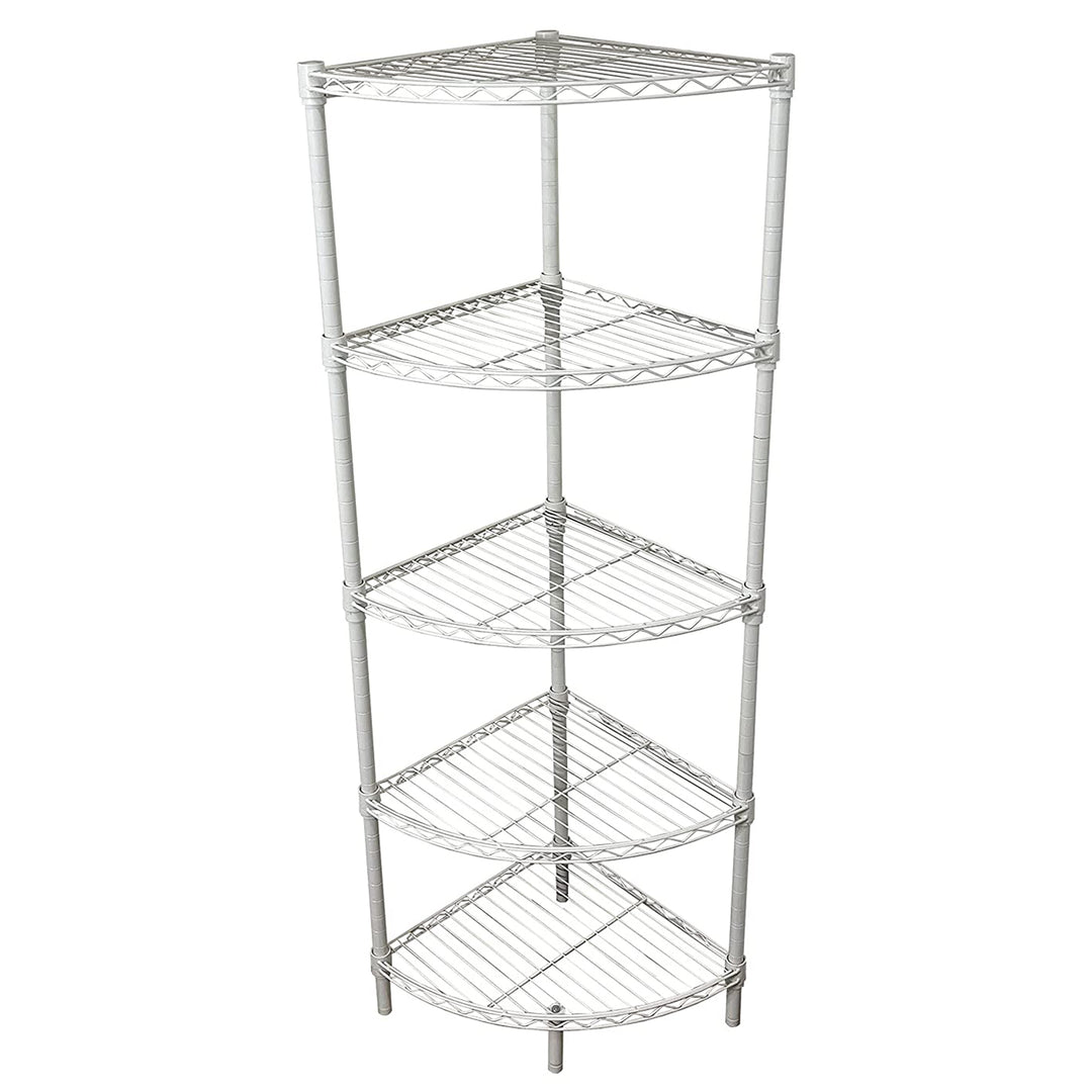 Juggernaut Storage Steel Wire 5-Tier Corner Home Shelving Unit Tower, White