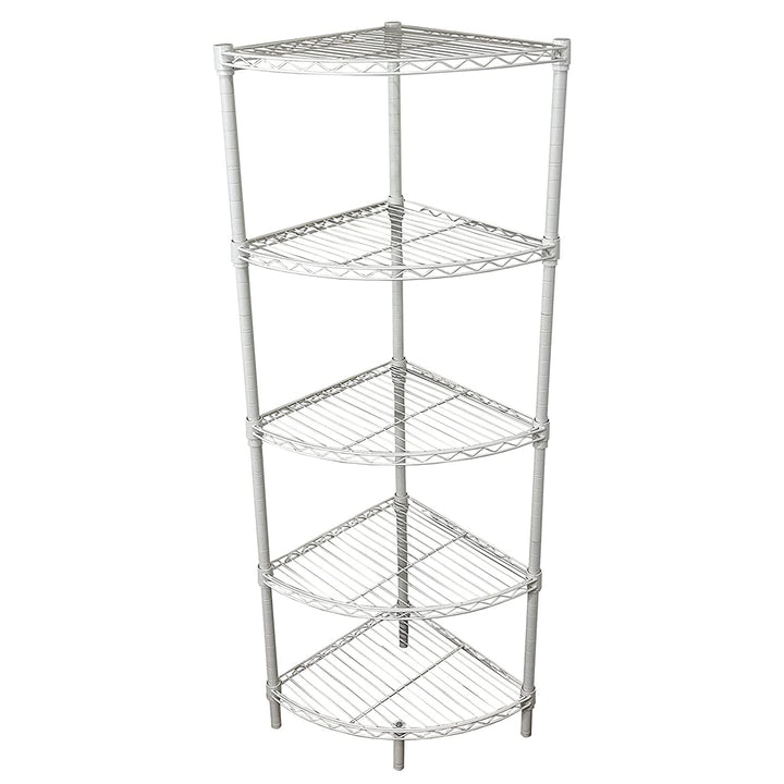 Juggernaut Storage Steel Wire 5-Tier Corner Home Shelving Unit Tower, White