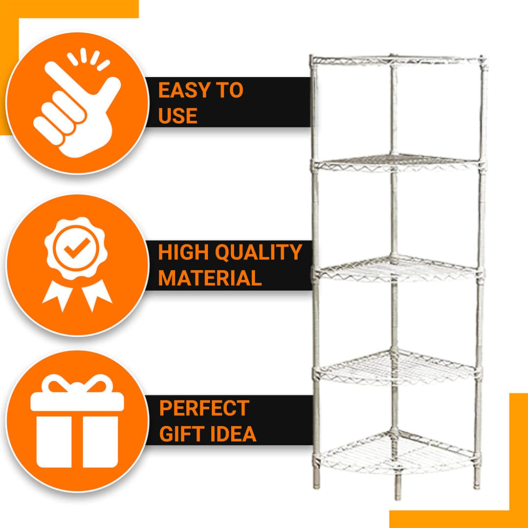 Juggernaut Storage Steel Wire 5-Tier Corner Home Shelving Unit Tower, White