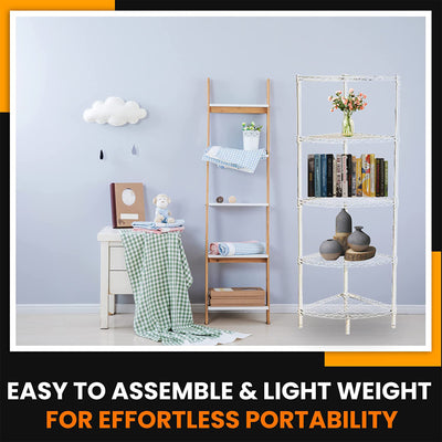 Juggernaut Storage Steel Wire 5-Tier Corner Shelving Unit Tower, White(Open Box) - VMInnovations