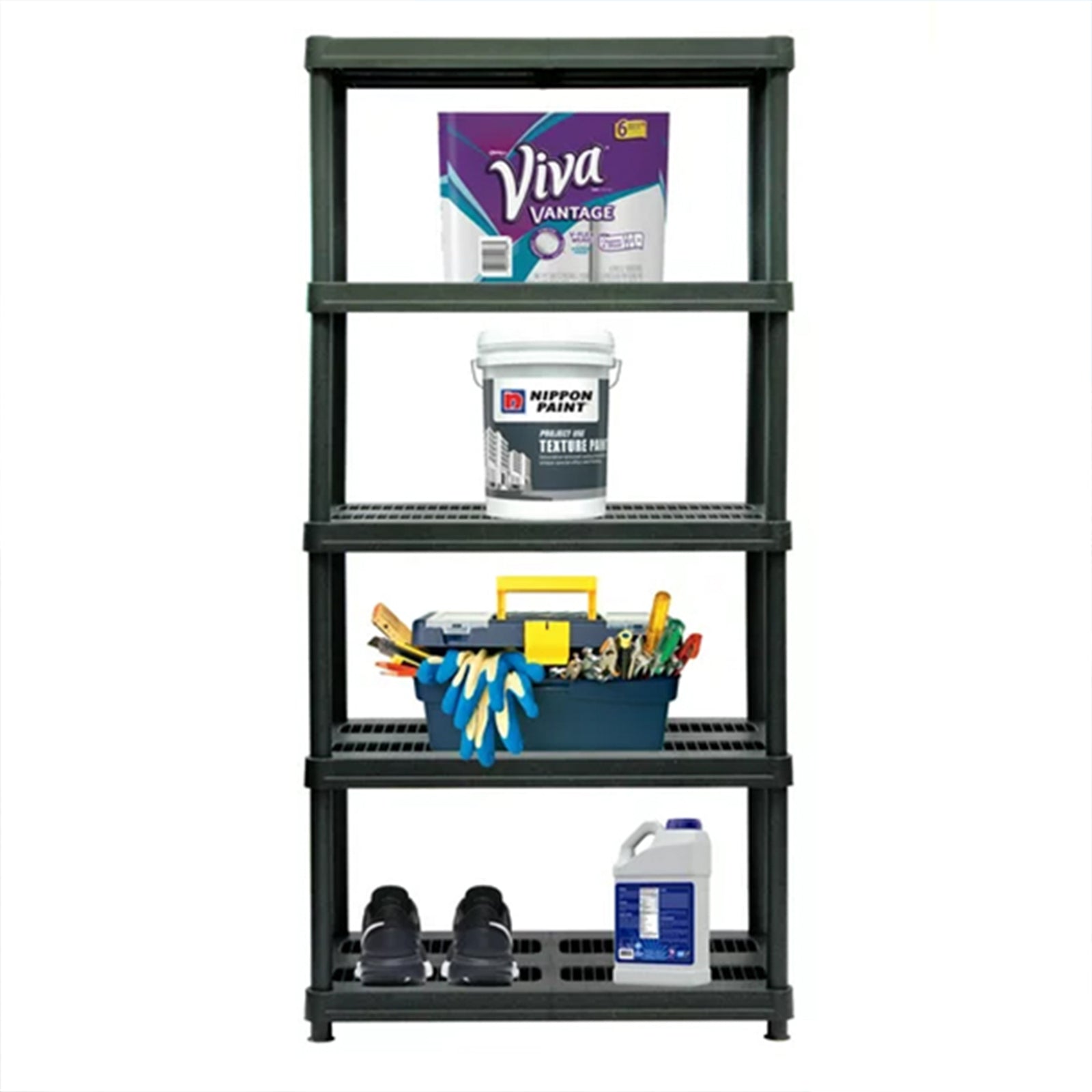 72 Inch 5 Shelf Plastic Utility Shelving Storage Unit, Black (Open Box) - VMInnovations