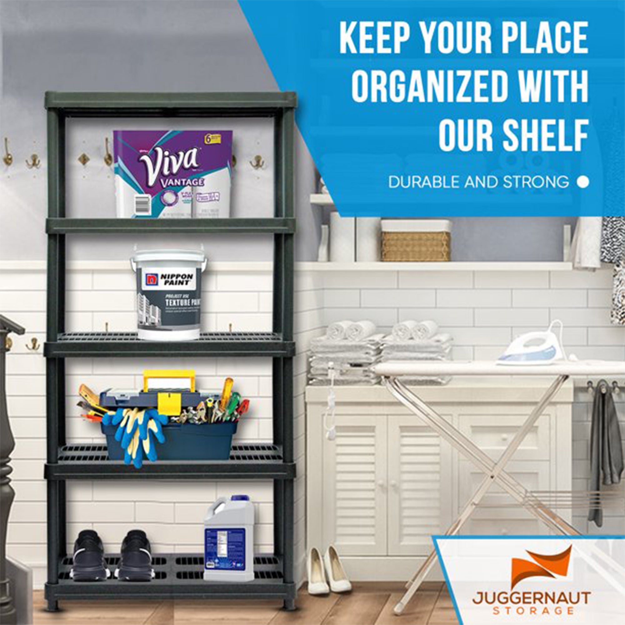 72 Inch 5 Shelf Plastic Utility Shelving Storage Unit, Black (Open Box) - VMInnovations